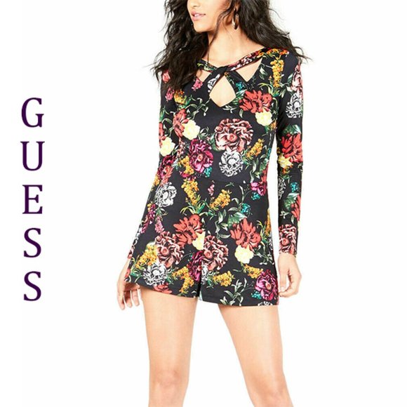 Guess Laurena Floral-Print Keyhole Romper S - Picture 2 of 8